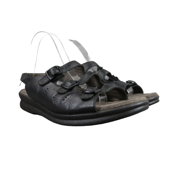 SAS Shoes Womens 10.5 Sandals Leather Casual Walking Tripad Comfort Trio 3 Black - Picture 1 of 16